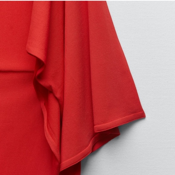ZARA RED CAPE SLEEVE KNIT DRESS - Picture 11 of 11